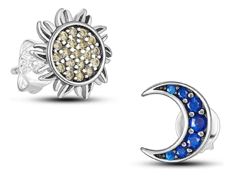 AROS DE PLATA 925 CON DISEÑO DE MEDIA LUNA Y SOL - 1
