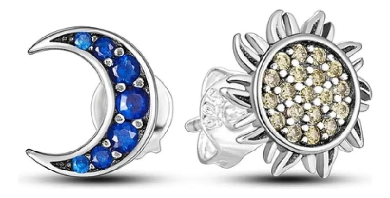 AROS DE PLATA 925 CON DISEÑO DE MEDIA LUNA Y SOL - 2
