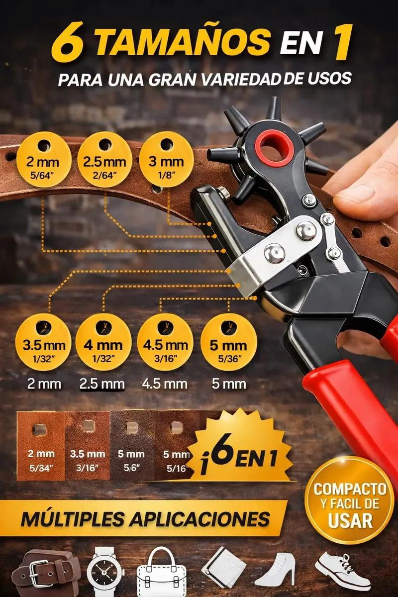 PERFORADOR MANUAL AJUSTABLE 6 EN 1 PARA CUERO Y MANUALIDADES - 5
