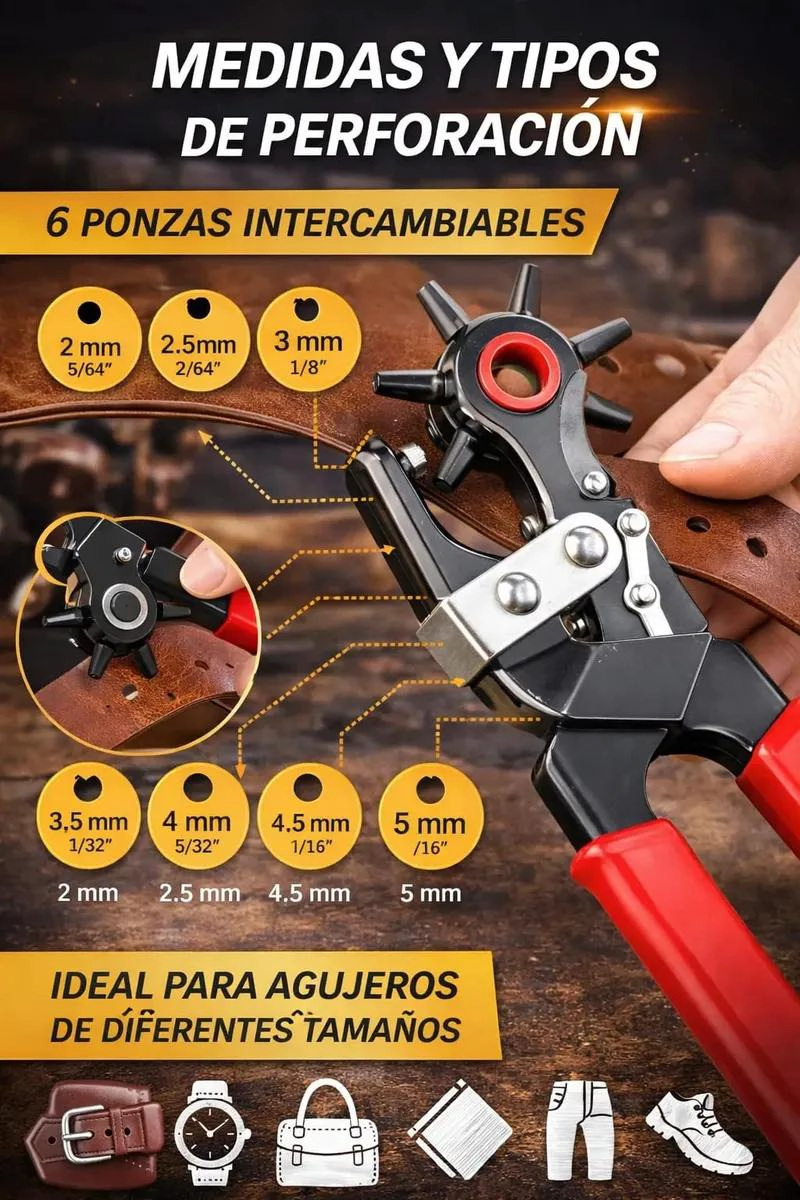 PERFORADOR MANUAL AJUSTABLE 6 EN 1 PARA CUERO Y MANUALIDADES - 7