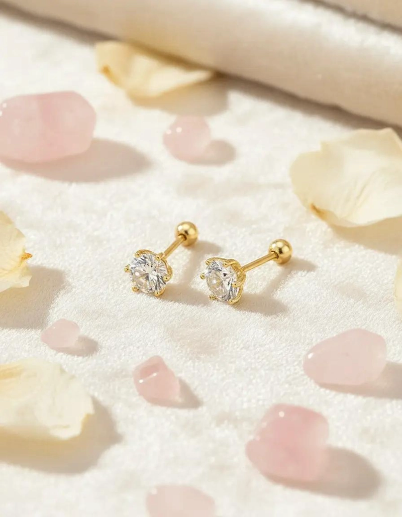 AROS DE PLATA 925 CON ENCHAPE DE ORO Y CIRCON PARA BEBE - 1