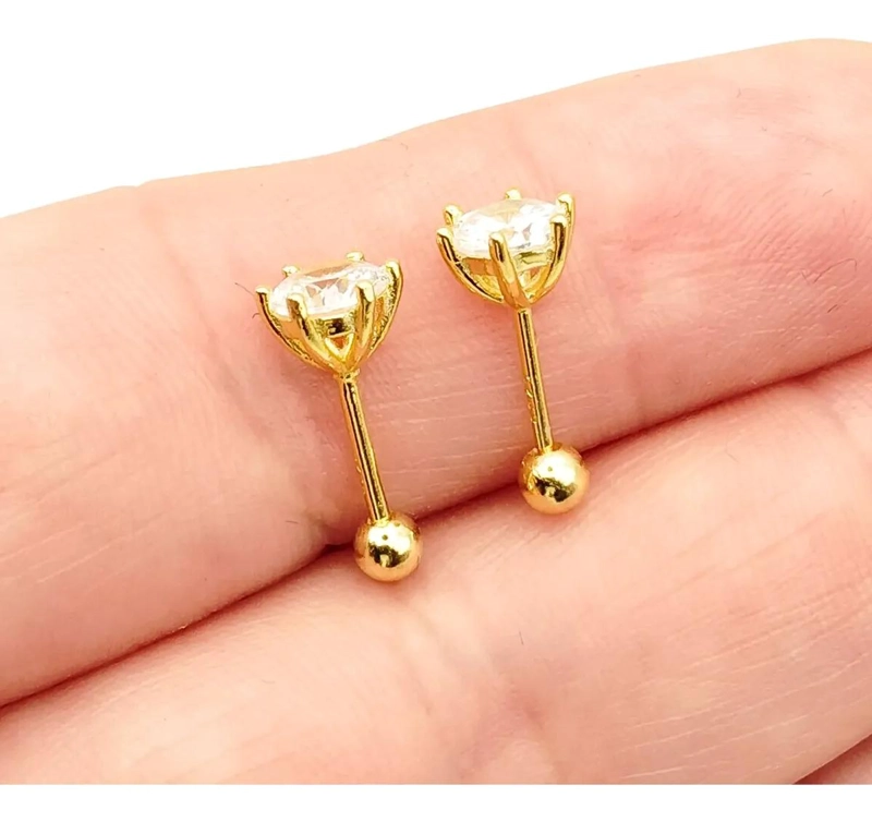 AROS DE PLATA 925 CON ENCHAPE DE ORO Y CIRCON PARA BEBE - 2
