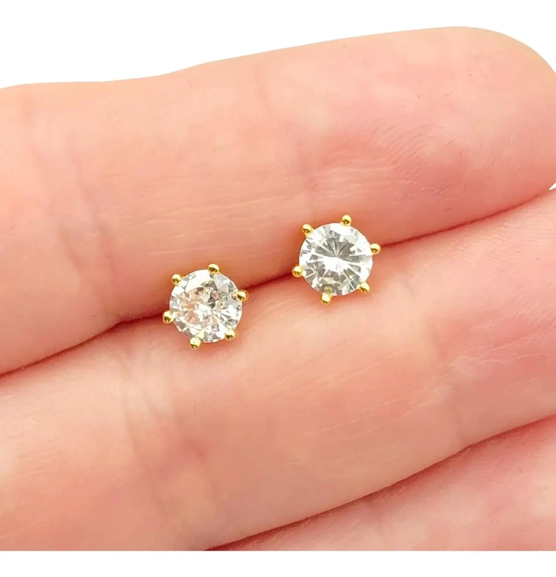 AROS DE PLATA 925 CON ENCHAPE DE ORO Y CIRCON PARA BEBE - 3