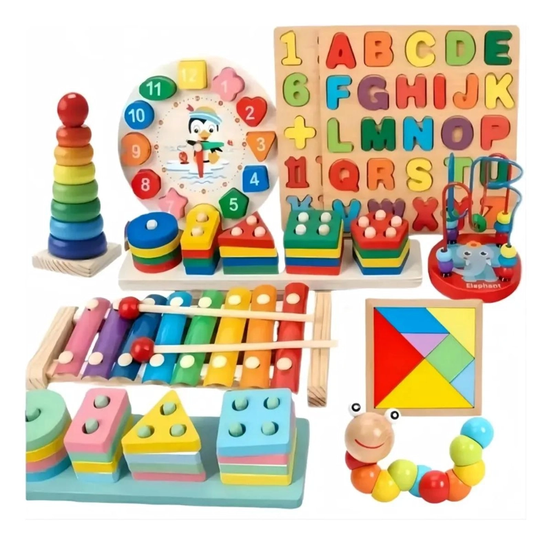 KIT DE JUGUETES MONTESSORI DE MADERA PARA NIÑOS EDUCATIVOS - 1