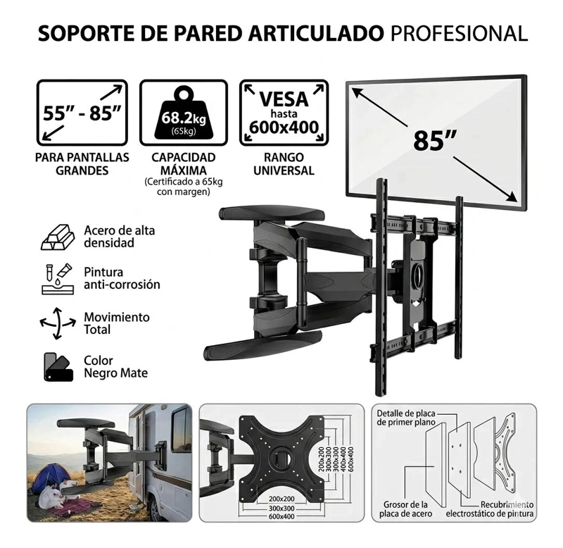 SOPORTE ARTICULADO PARA TV Y MONITOR DE 55 A 85 PULGADAS - 9