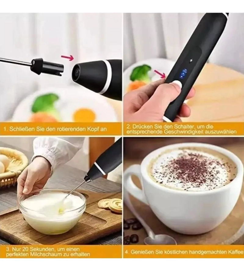 BATIDOR ESPUMADOR PORTATIL PARA LECHE CAFE  Y BATIDOS CON CABEZALES INTERCAMBI - 2