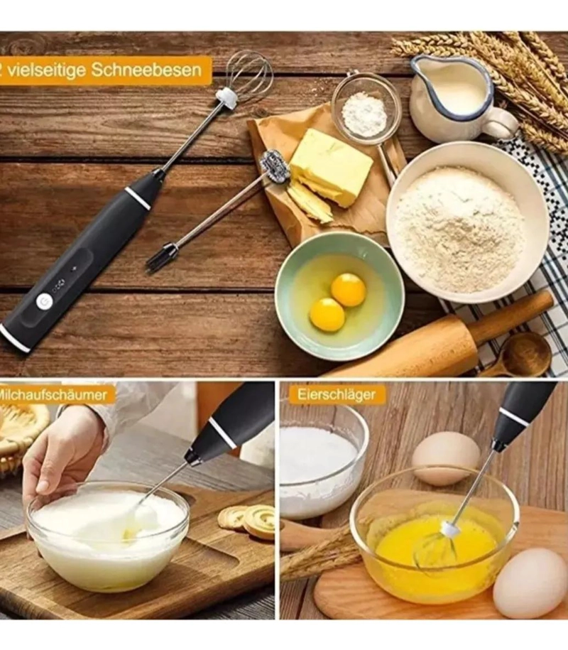 BATIDOR ESPUMADOR PORTATIL PARA LECHE CAFE  Y BATIDOS CON CABEZALES INTERCAMBI - 5