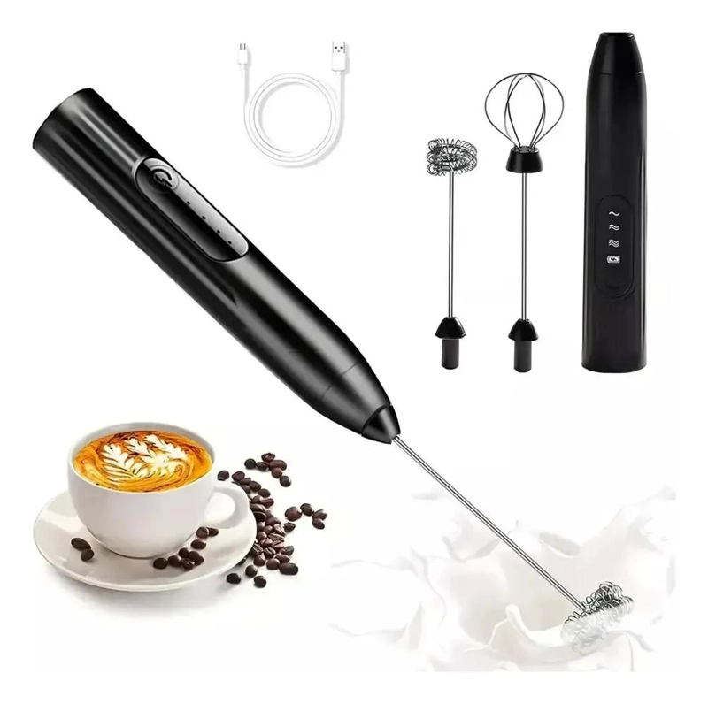 BATIDOR ESPUMADOR PORTATIL PARA LECHE CAFE  Y BATIDOS CON CABEZALES INTERCAMBI - 9