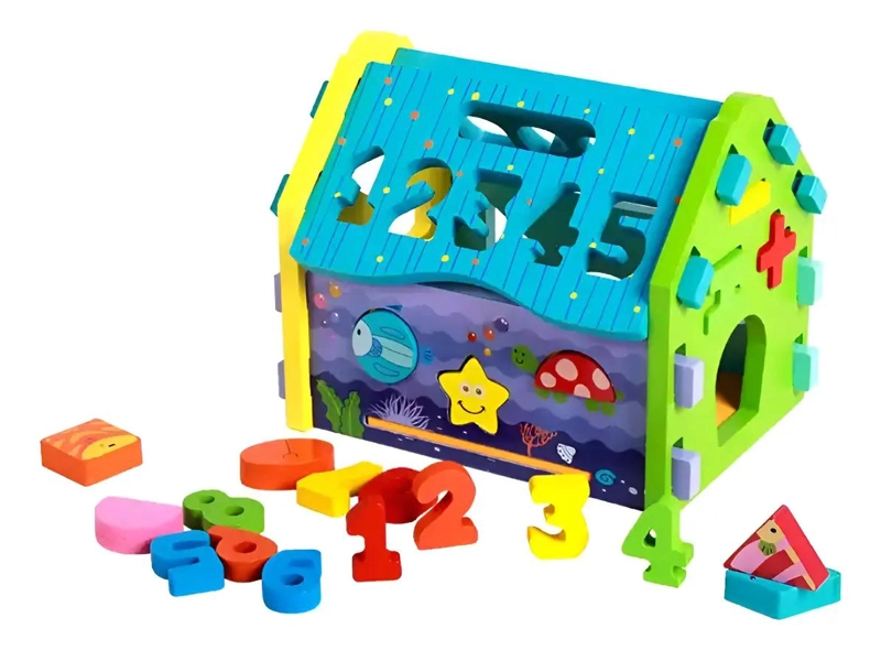 CASA DE MADERA DIDACTICA PARA NIÑOS CON PIEZAS DE ENCAJE - 1
