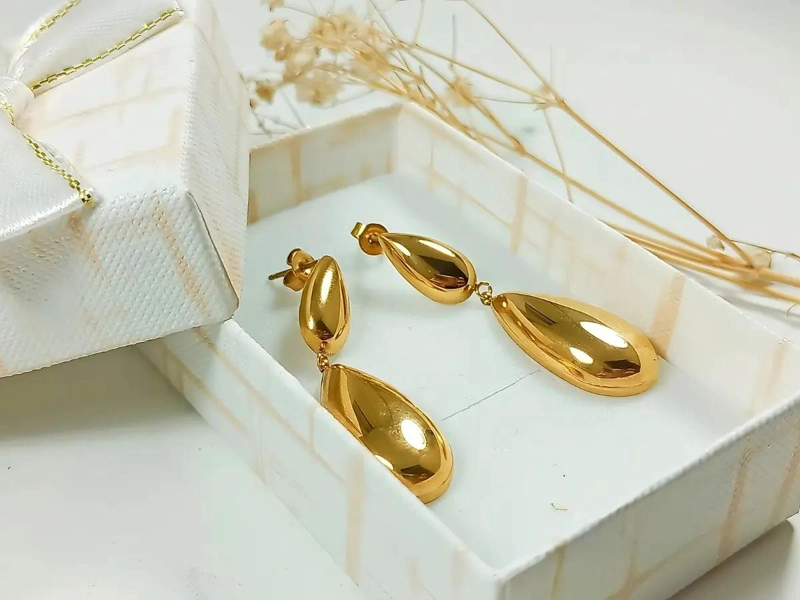 AROS LARGOS TIPO GOTA ESPEJO CHAPADOS EN ORO 18K - 2
