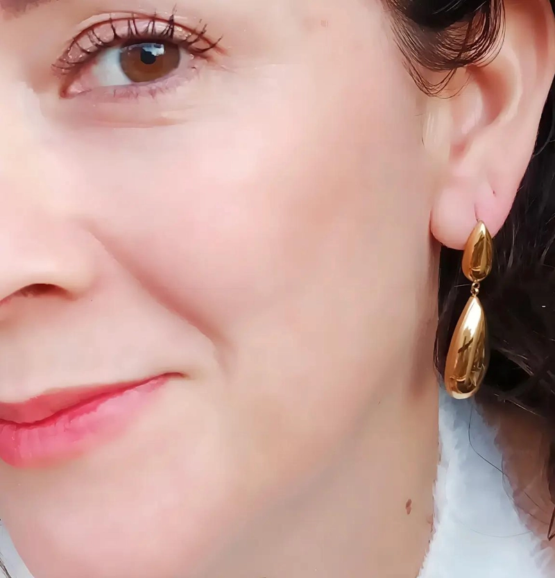 AROS LARGOS TIPO GOTA ESPEJO CHAPADOS EN ORO 18K - 5