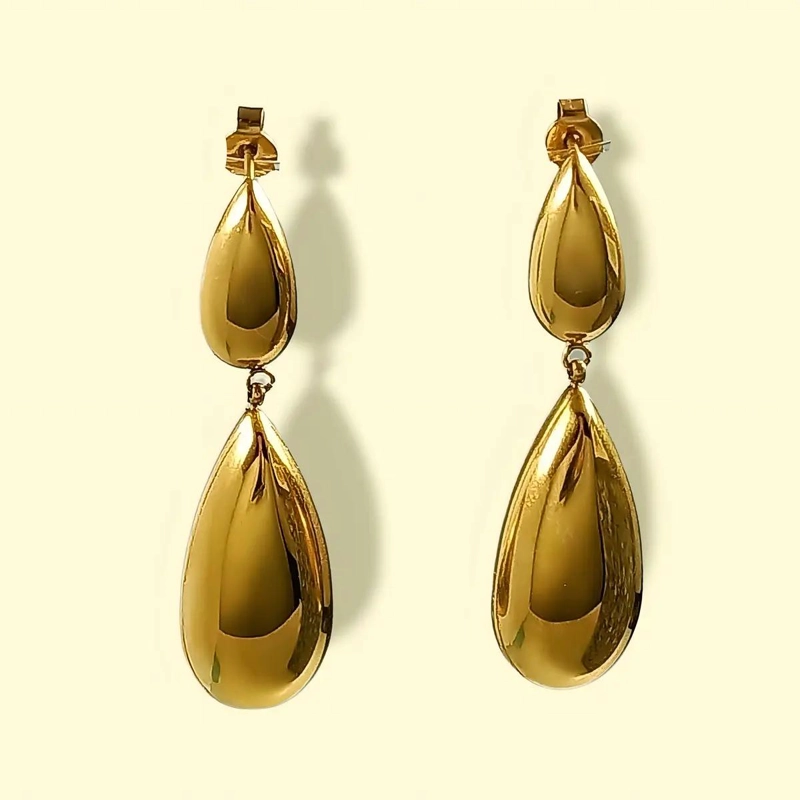AROS LARGOS TIPO GOTA ESPEJO CHAPADOS EN ORO 18K - 6
