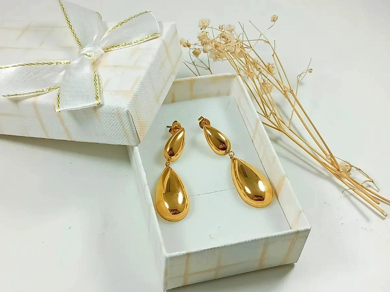 AROS LARGOS TIPO GOTA ESPEJO CHAPADOS EN ORO 18K - 8