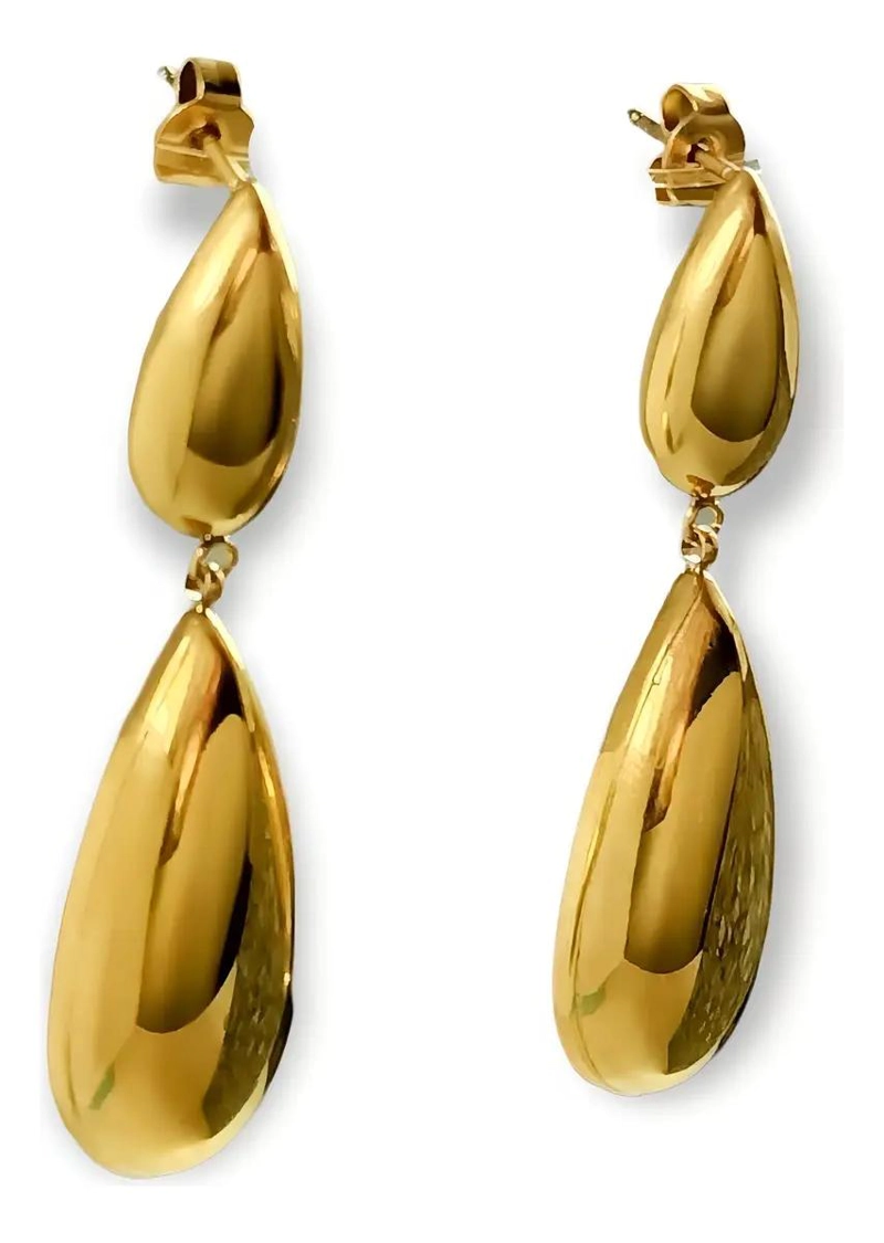 AROS LARGOS TIPO GOTA ESPEJO CHAPADOS EN ORO 18K - 9