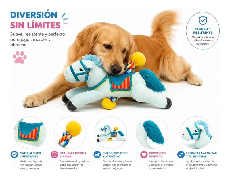 PELUCHE PONY CON CUERDA MORDEDOR PARA PERROS MEDIANO - 2