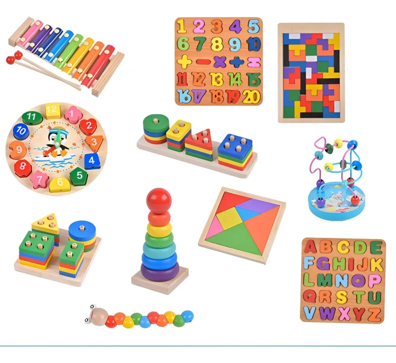 PACK DE 11 JUGUETES DIDACTICOS DE MADERA PARA EL DESARROLLO INFANTIL - 1