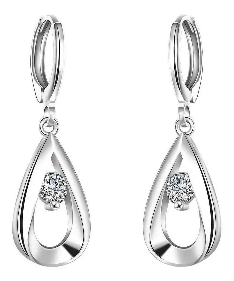 AROS DE GOTAS CON CIRCONIAS Y JOYERO PLATEADO - 1