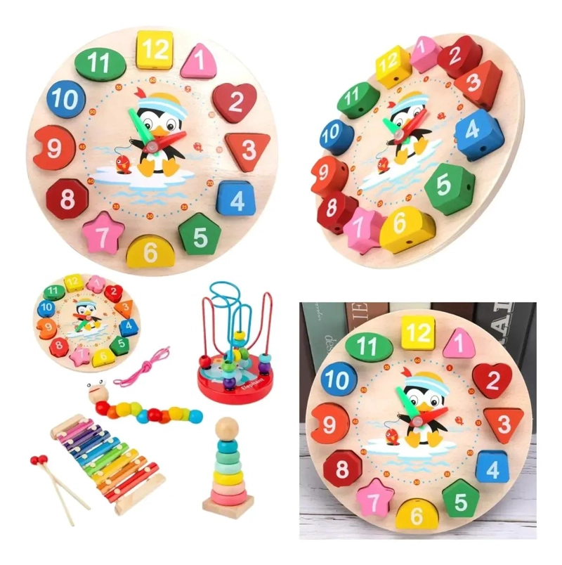 PACK DE 10 JUGUETES DIDACTICOS DE MADERA MULTICOLOR PARA NIÑOS - 5
