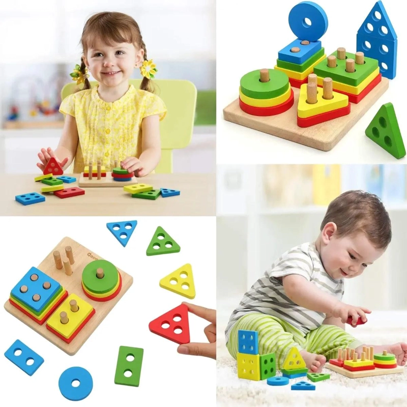 PACK DE 10 JUGUETES DIDACTICOS DE MADERA MULTICOLOR PARA NIÑOS - 7