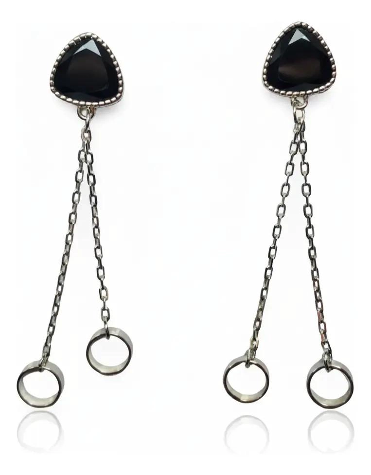 AROS LARGOS DE PLATA 925 CON DISEÑO DE FLORES Y HILOS - 1