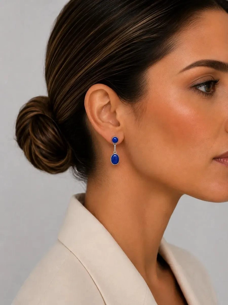 AROS OVALADOS DE LAPISLAZULI EN PLATA 950 PARA MUJER - 3