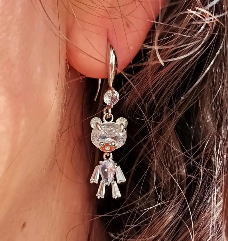 AROS LARGOS BRILLANTES CON OSITOS DE ZIRCONIA PARA NIÑAS Y ADULTOS - 3