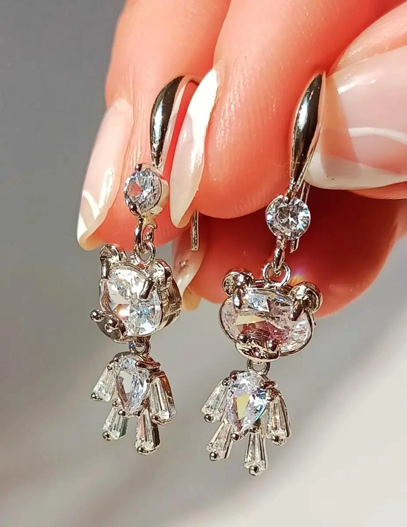 AROS LARGOS BRILLANTES CON OSITOS DE ZIRCONIA PARA NIÑAS Y ADULTOS - 4
