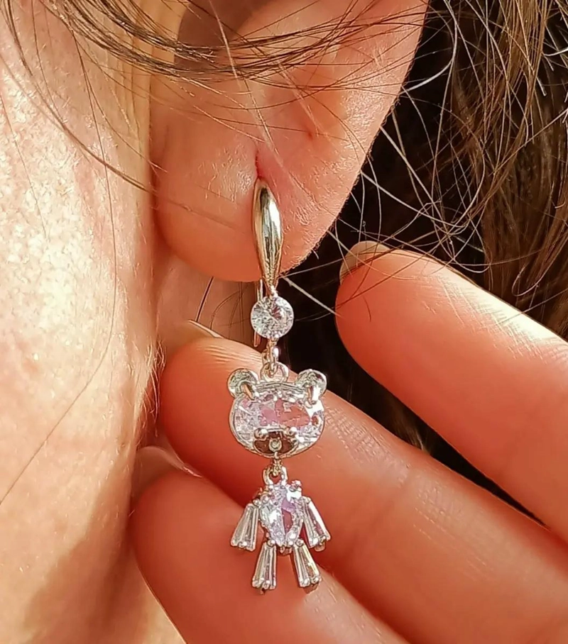 AROS LARGOS BRILLANTES CON OSITOS DE ZIRCONIA PARA NIÑAS Y ADULTOS - 9