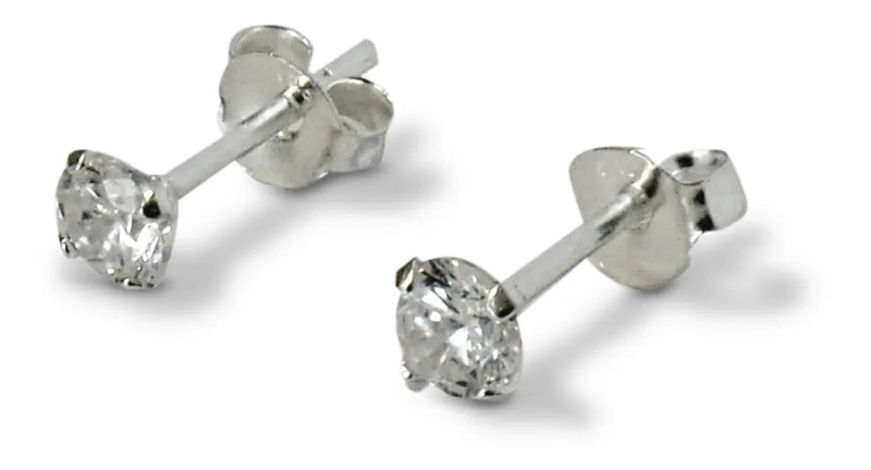 AROS DE PLATA FINA CON CIRCON BLANCO DE 4MM - 1