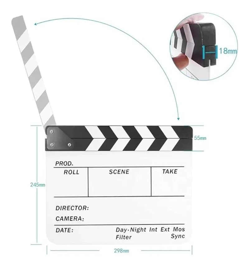 CLAQUETA PROFESIONAL ACRILICA BLANCA 25X30 CM PARA CINE - 6
