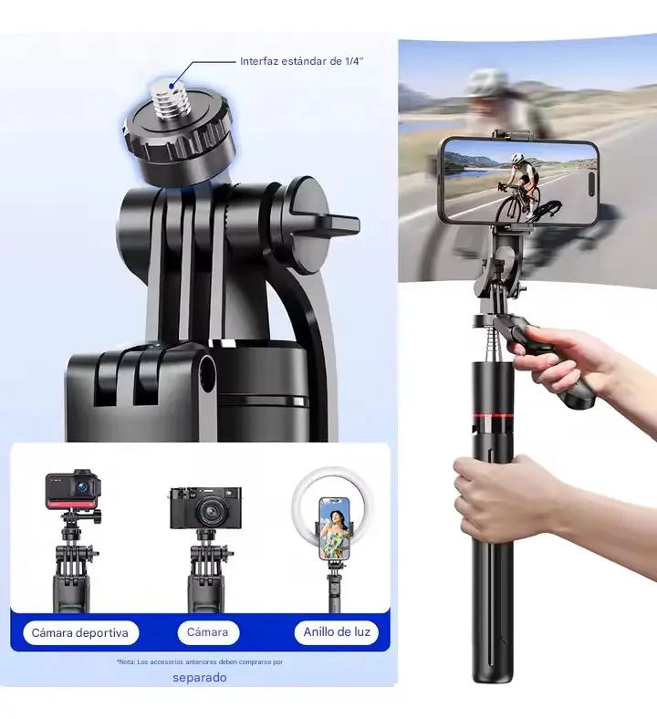 TRIPODE 2 EN 1 CON PALO SELFIE Y ALTURA AJUSTABLE 170 CM - 3