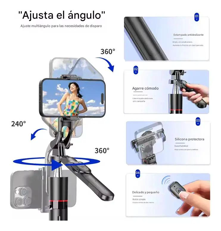 TRIPODE 2 EN 1 CON PALO SELFIE Y ALTURA AJUSTABLE 170 CM - 6