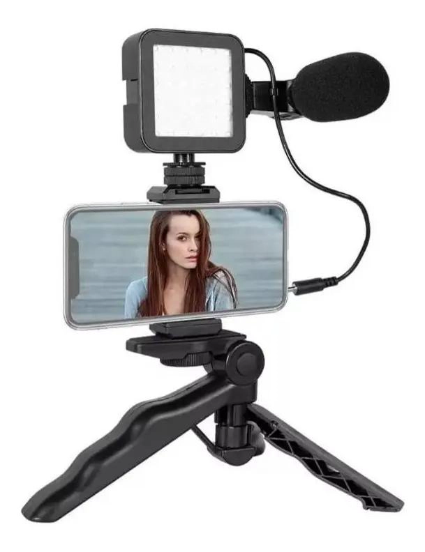 KIT DE GRABACION DE VIDEO CON LUZ LED Y MICROFONO - 1