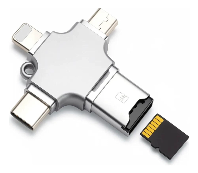 LECTOR DE TARJETA MICROSD 4 EN 1 CON CONECTORES USB Y LIGHTNING - 3
