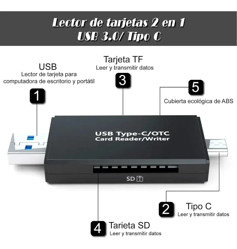 LECTOR DE TARJETAS SD Y MICRO SD A USB TIPO C DE ALTA VELOCIDAD - 5