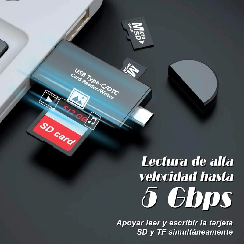 LECTOR DE TARJETAS SD Y MICRO SD A USB TIPO C DE ALTA VELOCIDAD - 7