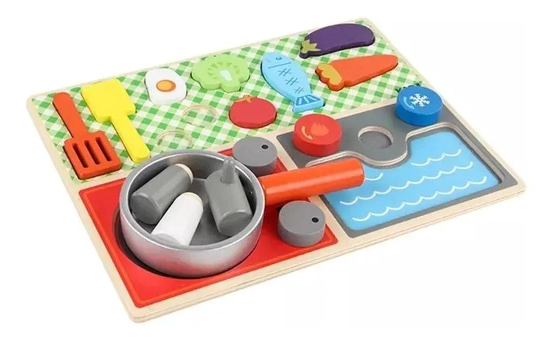 JUEGO DIDACTICO DE COCINA DE MADERA CON UTENSILIOS Y VERDURAS - 5