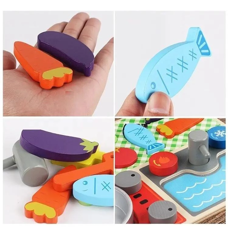 JUEGO DIDACTICO DE COCINA DE MADERA CON UTENSILIOS Y VERDURAS - 9