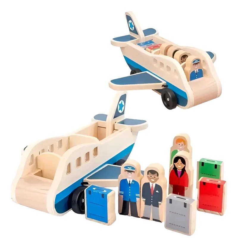AVION DIDACTICO DE MADERA PARA NIÑOS Y NIÑAS - 1