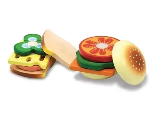 JUEGO DIDACTICO DE MADERA PARA ARMAR HAMBURGUESAS Y SANDWICHES - 1