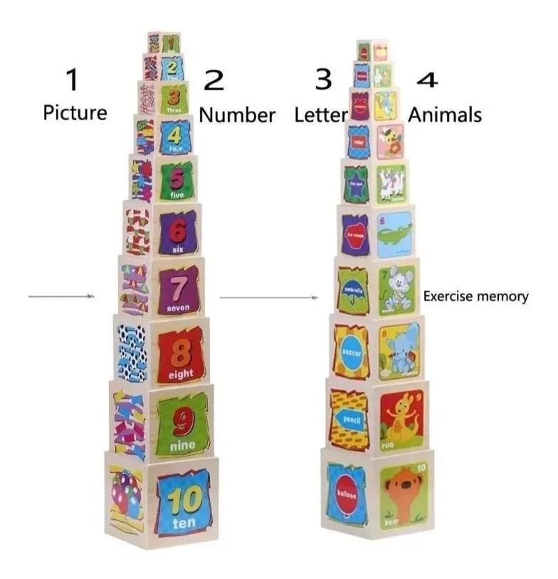 JUGUETE EDUCATIVO DE MADERA CUBOS APILABLES Y ENCAJE PARA NIÑOS - 6