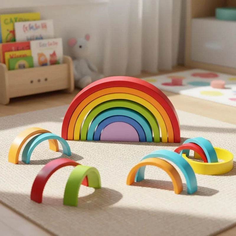 BLOQUES GEOME TRICOS DE MADERA ARCOIRIS PARA NIÑOS - 1