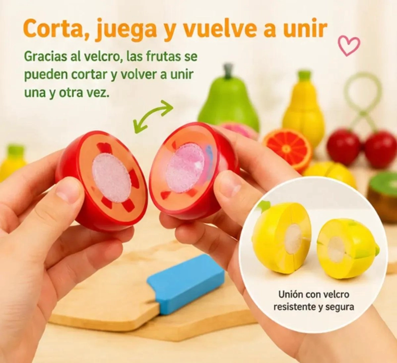 JUEGO DIDACTICO DE FRUTAS DE MADERA CON VELCRO PARA NIÑOS - 4