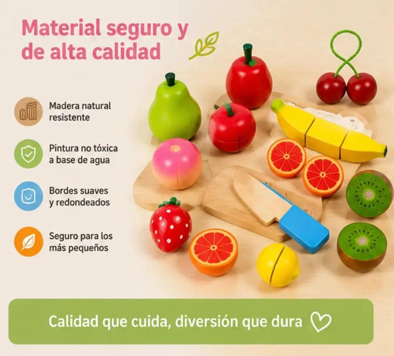 JUEGO DIDACTICO DE FRUTAS DE MADERA CON VELCRO PARA NIÑOS - 6