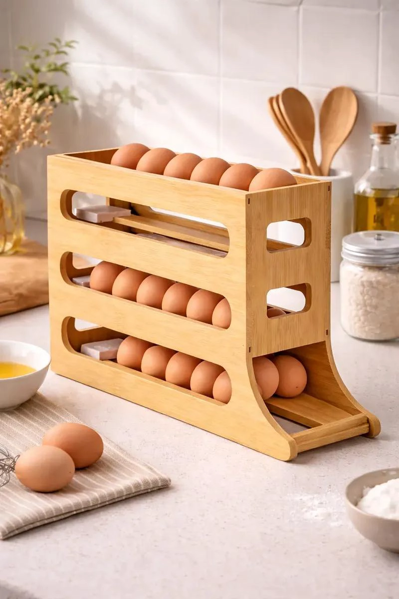 ORGANIZADOR DE HUEVOS DE BAMBOO APILABLE PARA 36 HUEVOS - 1
