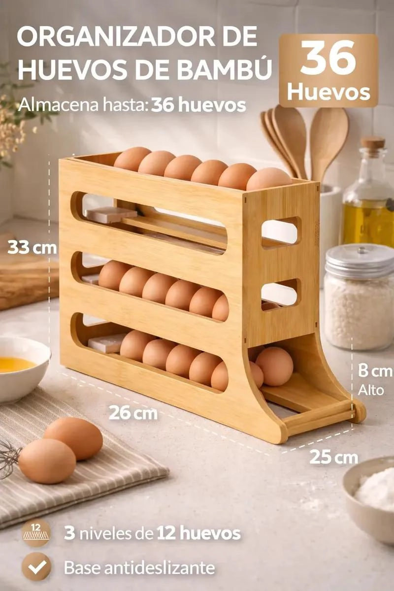 ORGANIZADOR DE HUEVOS DE BAMBOO APILABLE PARA 36 HUEVOS - 2