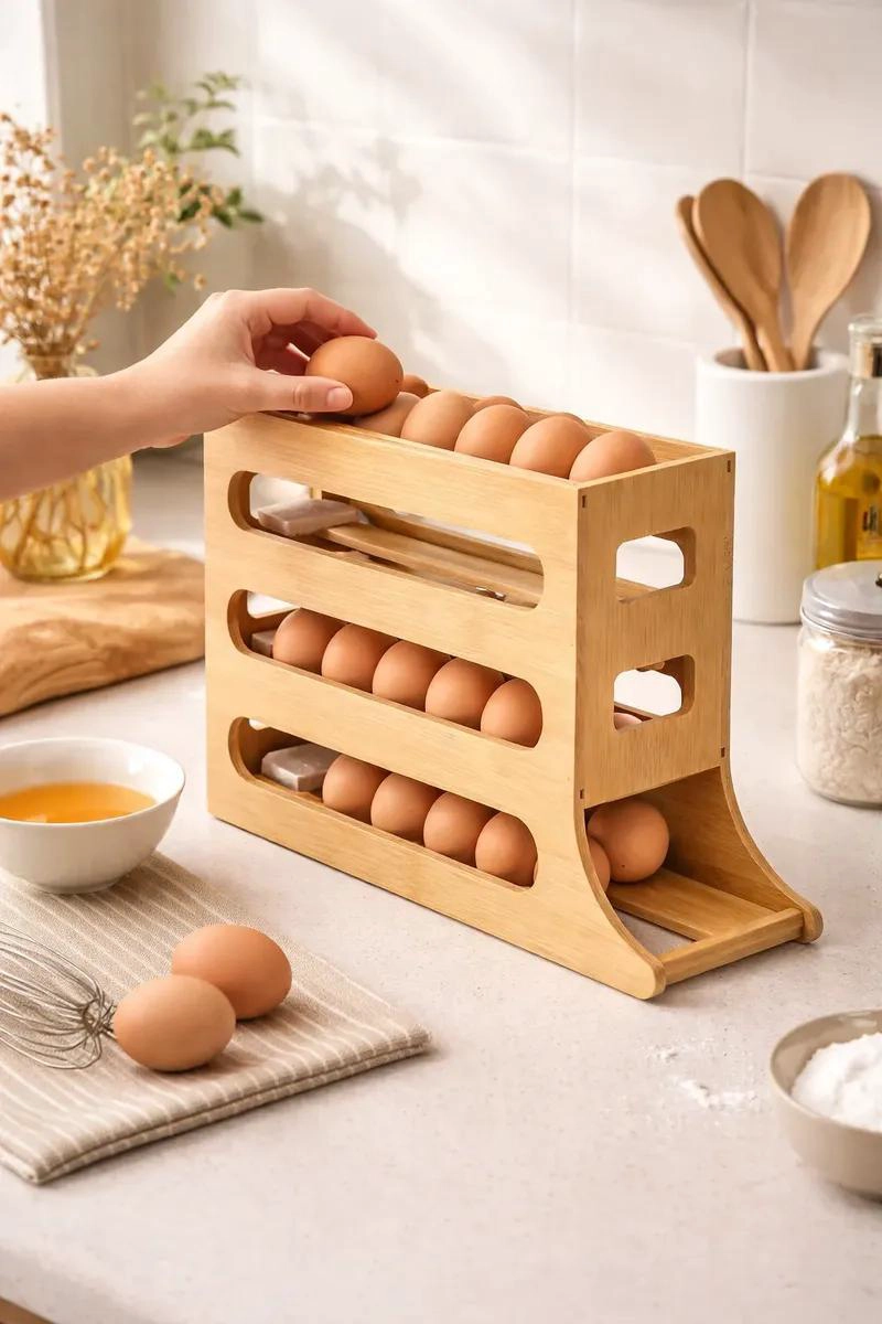 ORGANIZADOR DE HUEVOS DE BAMBOO APILABLE PARA 36 HUEVOS - 3