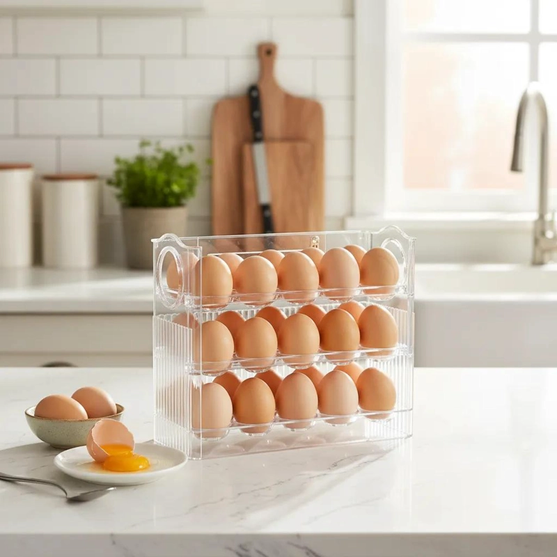 ORGANIZADOR ACRILICO DE HUEVOS 3 NIVELES PARA 30 HUEVOS - 2