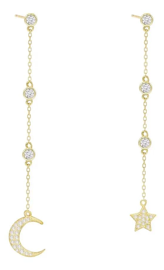 AROS COLGANTES DE LUNA Y ESTRELLA EN PLATA 925 CHAPADA - 1