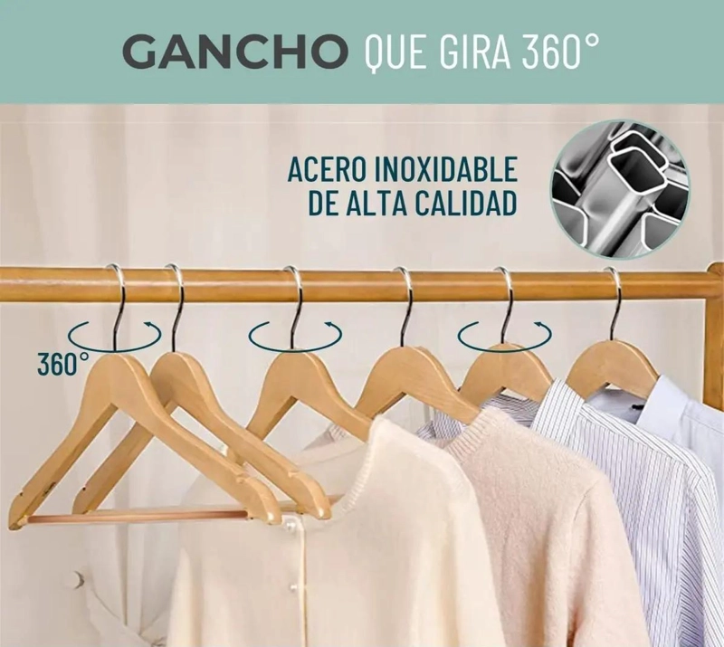 SET DE 10 COLGADORES DE MADERA ANTIDESLIZANTES PARA ROPA - 4